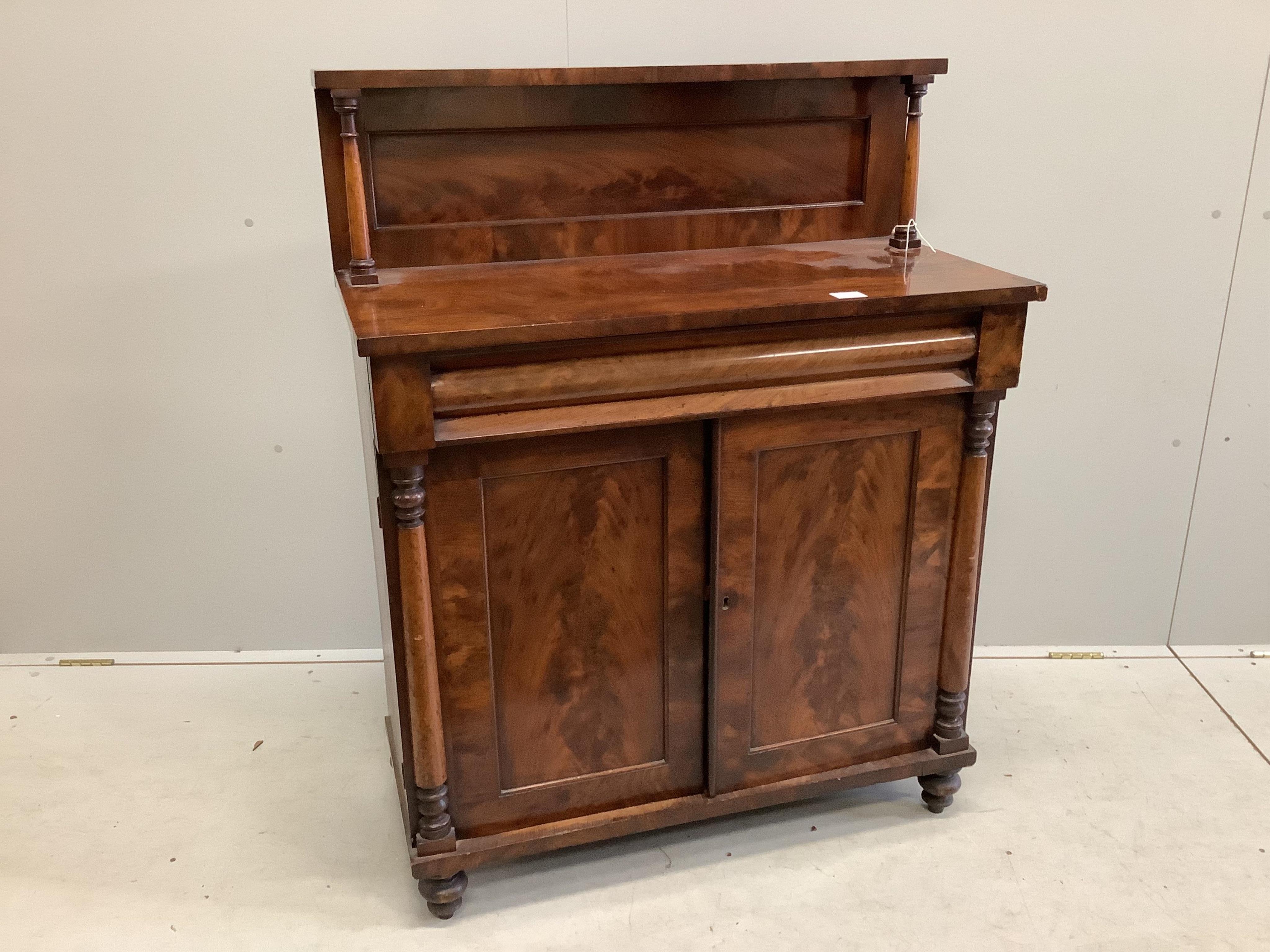 A William IV mahogany chiffonier, width 19cm, depth 43cm, height 116cm. Condition - fair